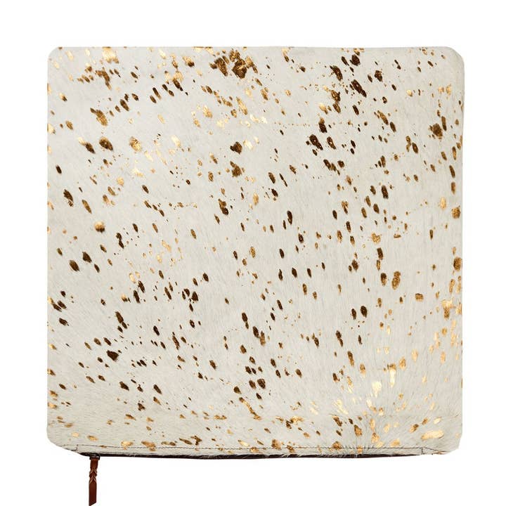 Cream & Copper Metallic Cowhide Cushion Cover for wholesale by MAHI Leather