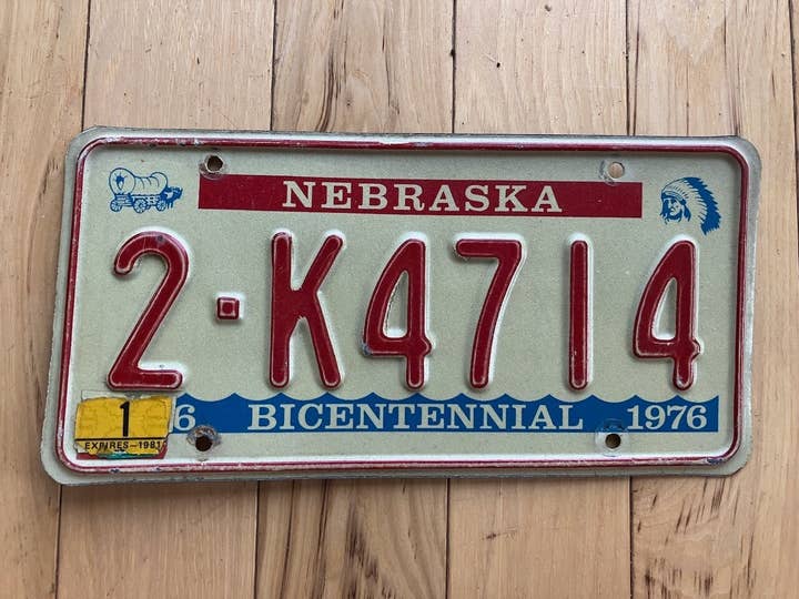 Matrícula Bicentenária de Nebraska de 1976 com Selo de 1981 por atacado de RusticPlates