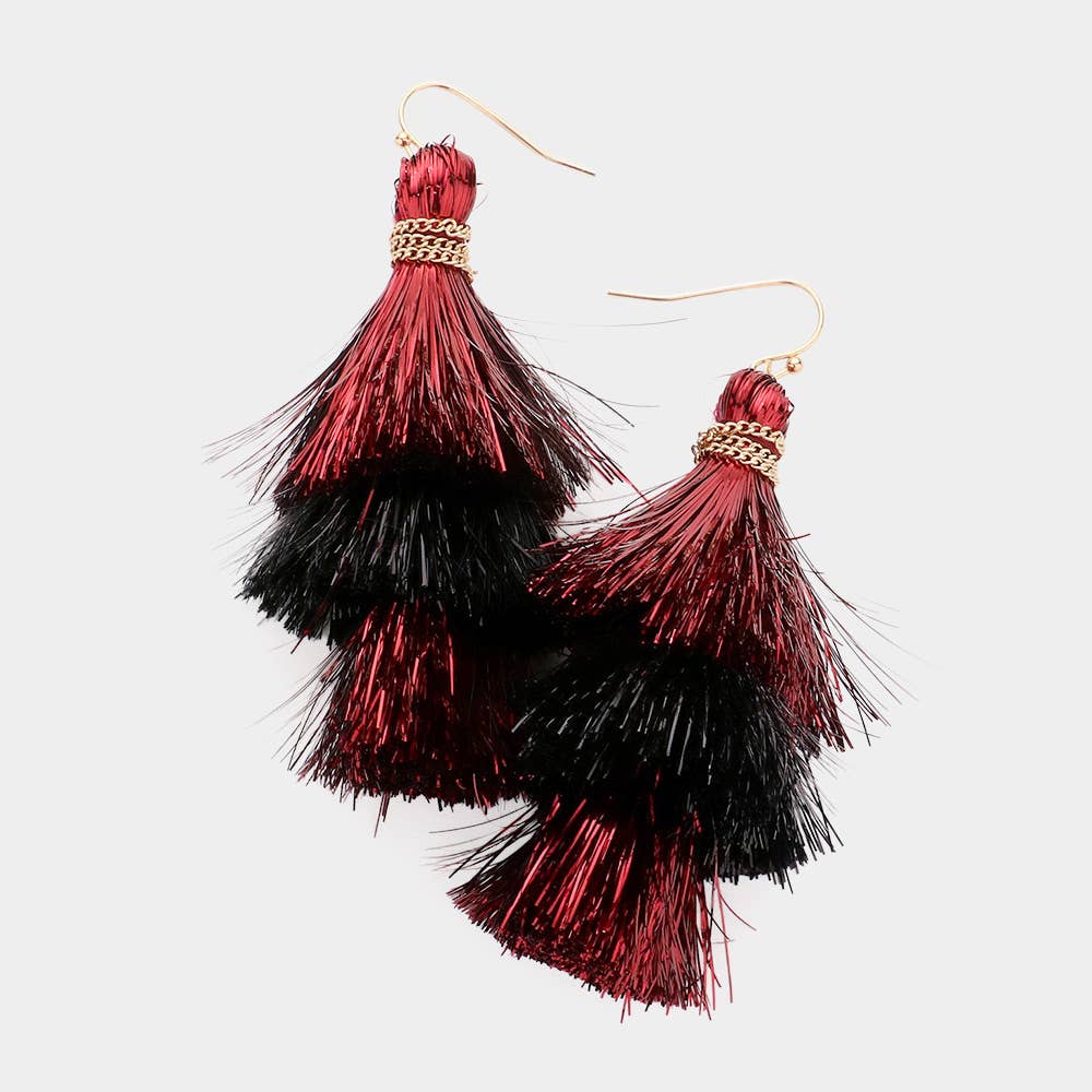 Sensibling Corp. - Wholesale Tassel Earrings - Game Day Triple Tassel Layered Dangle Earrings10