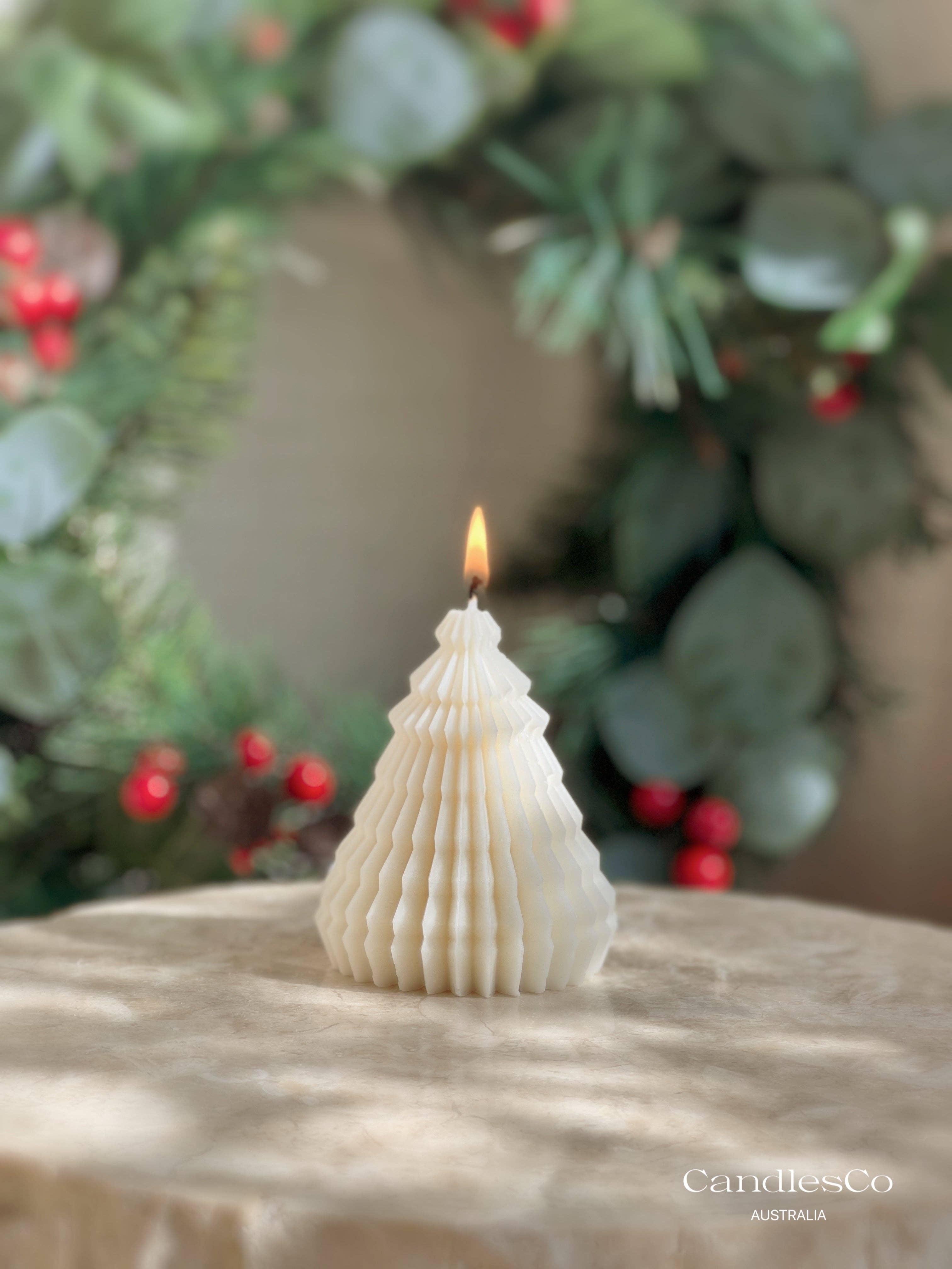 White Unscented Hand-Poured Soy Wax Christmas tree for wholesale on Faire2