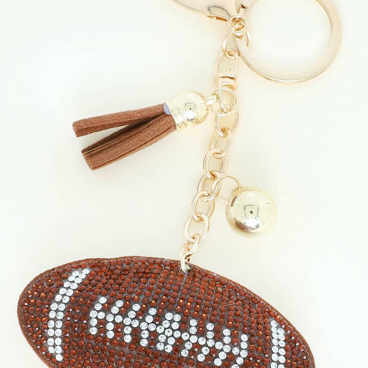 SP Sophia Collection - Wholesale Keychain - Women's - Rhinestone Studded Football Keychain w/ Tassel