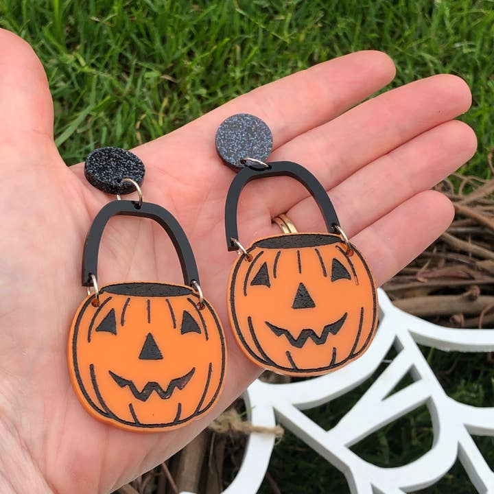 Halloween Bucket Pumpkin Dangle Earrings for wholesale by The Foxy Hipster