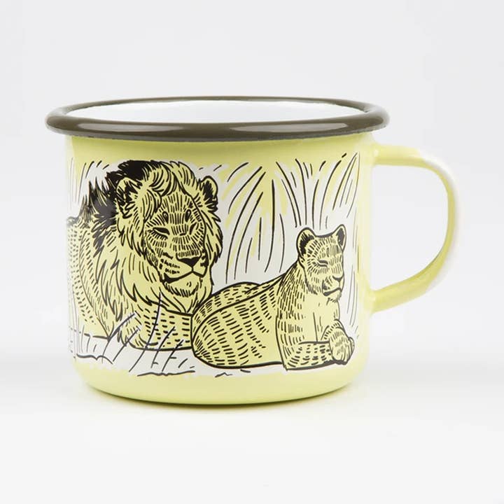 17 oz African Lion Coffee Mug THE BIG 5 OF AFRICA for wholesale by Emalco Enamelware