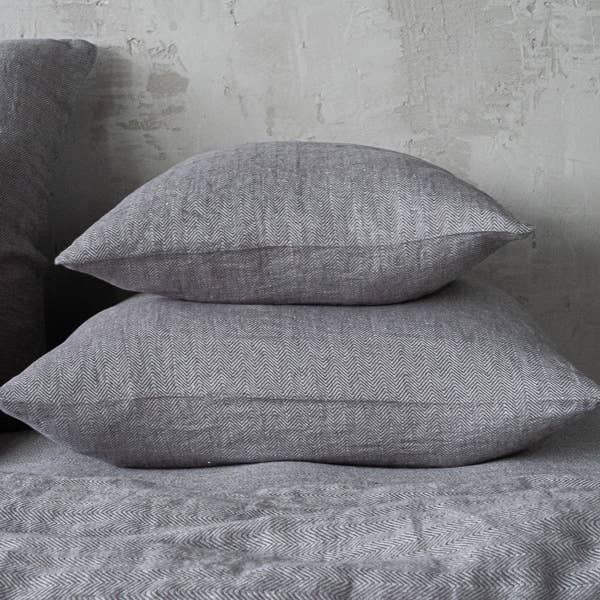 LinenMe – wholesale Bedding pillowcase/sham – Linen Pillow Case Grey Stone Washed Herringbone1