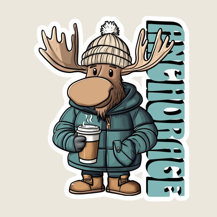 Elg Drikker Kaffe Specialfremstillet Souvenirklistermærke (M1111) for engroshandel hos Shoreline Summit
