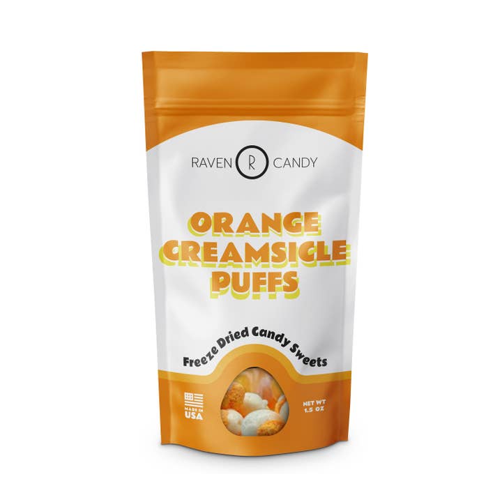 Raven Candy Orange Creamsicle Puffs Freeze Dried Candy 1.5 oz for wholesale by Raven Candy