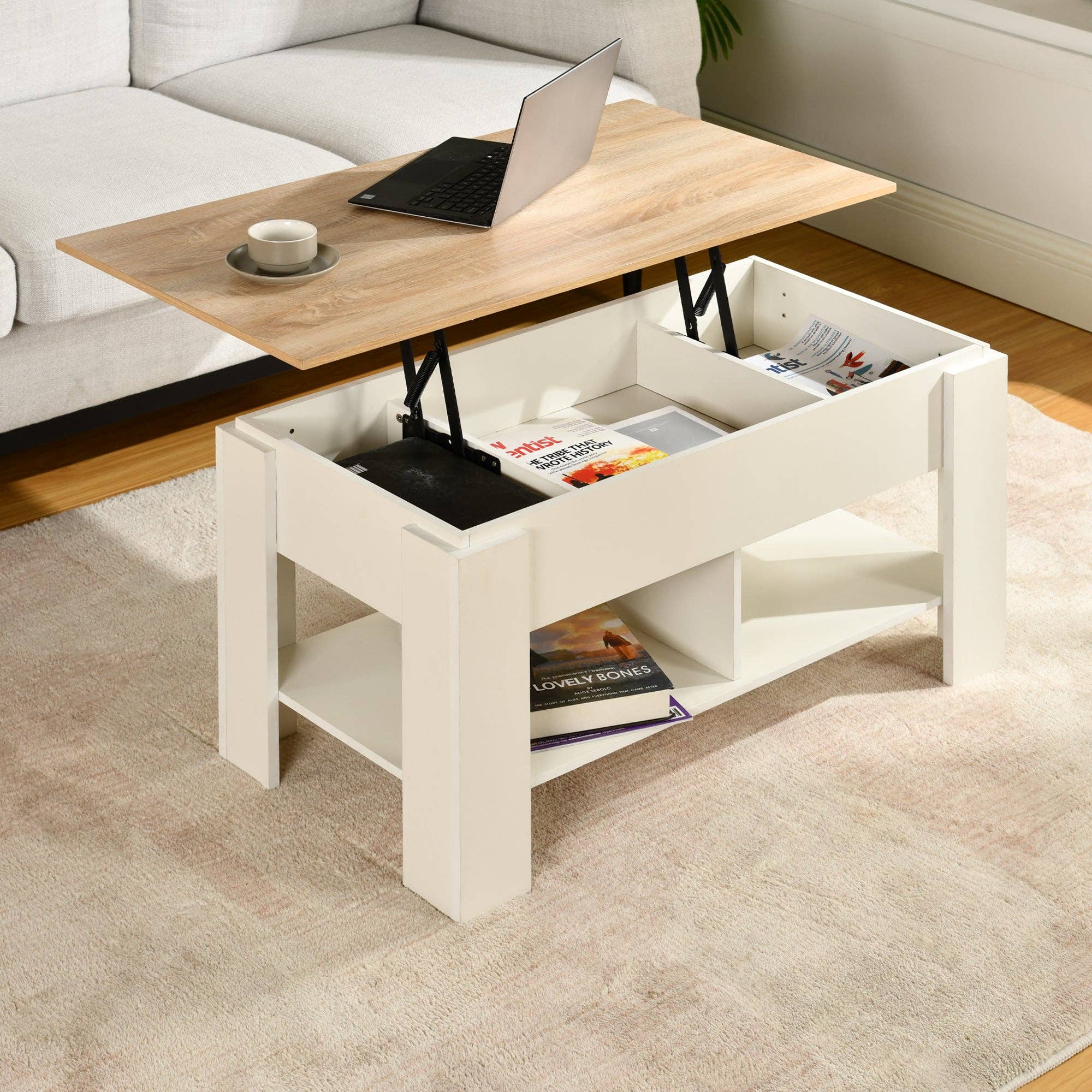Urban Meuble - Wholesale Side Table - Lift-top coffee table with wood effect and white 96*50 ELOT WHITE OAK 962