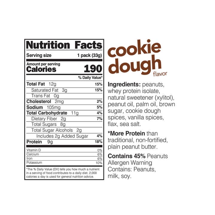 Nuts 'N More - Wholesale Nut Butter - Cookie Dough High Protein Peanut Butter Spread - 10 Pack Snack Size