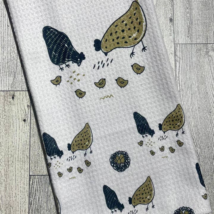 Vintage Chicken Waffle Weave Dish Towel Tea Towel for wholesale by Prairie Chicken Sticker Shop & Gifts