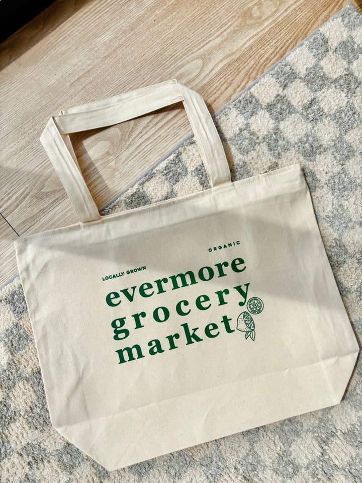Zippered - Evermore Grocery Canvas Tote Bag | Inside Pocket for wholesale by Shop Crew Avenue