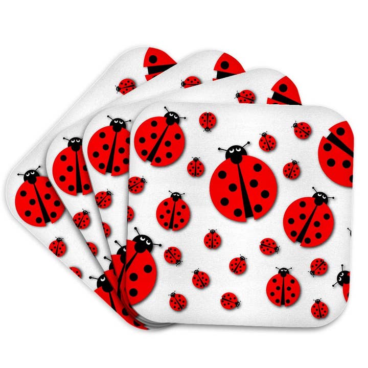 3dRose, Many different sized ladybugs on white background., Coaster for wholesale by 3dRose