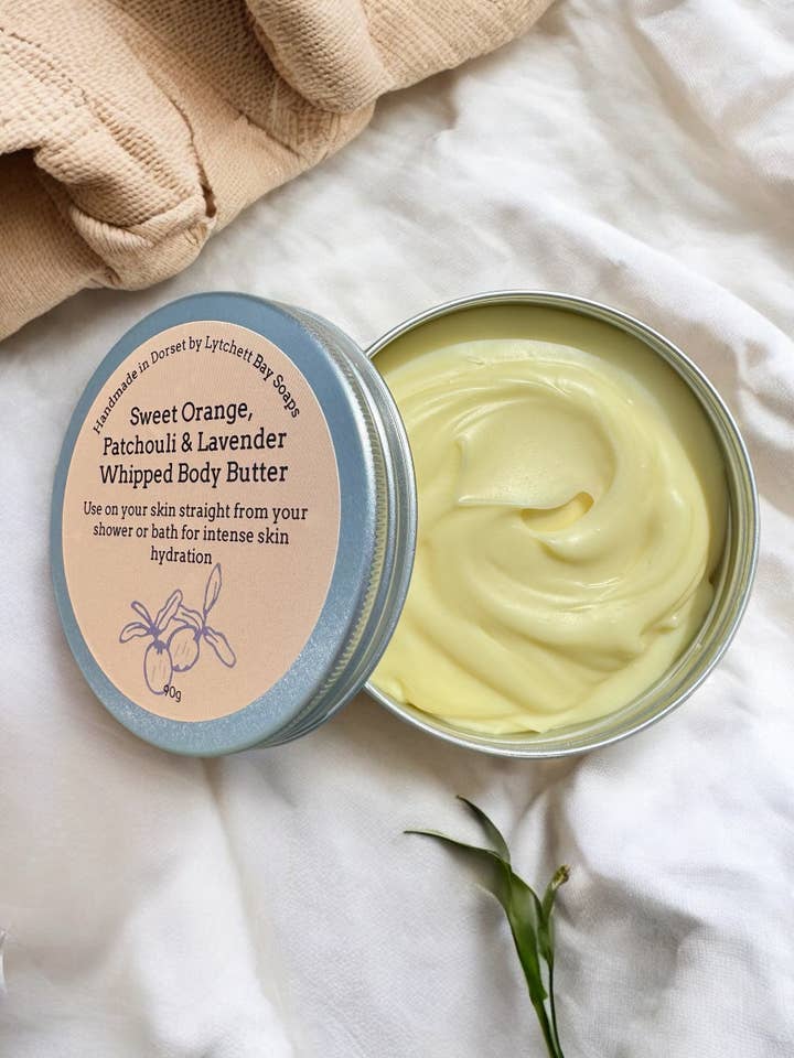 Sweet Orange Patchouli and Lavender Whipped Body Butter 90g for wholesale by Lytchett Bay Soaps