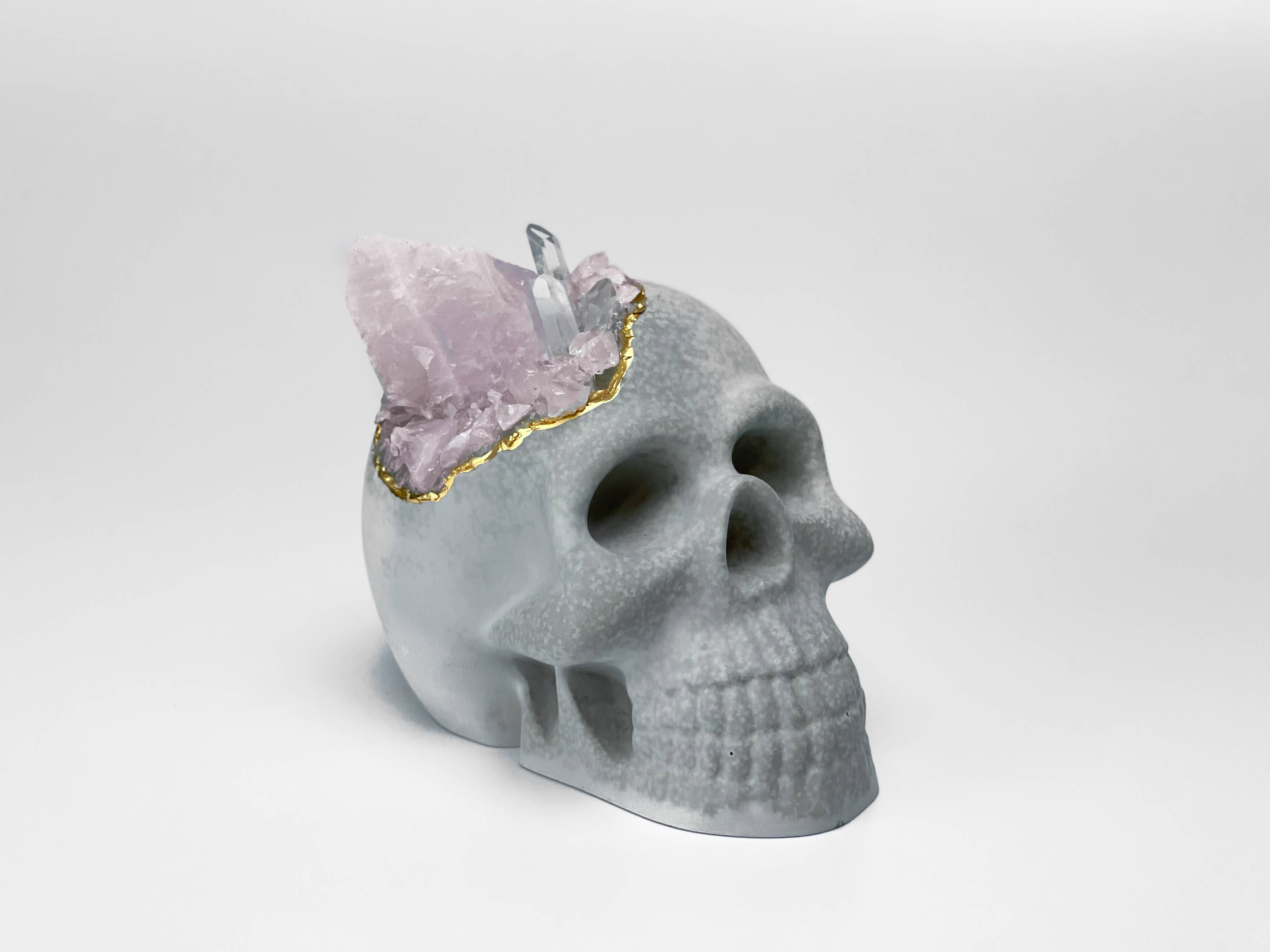 Planters Made in the USA - Wholesale Decoratief beeldje - Groot schedelbeeld van rozenkwarts en natuurlijke kristallen0