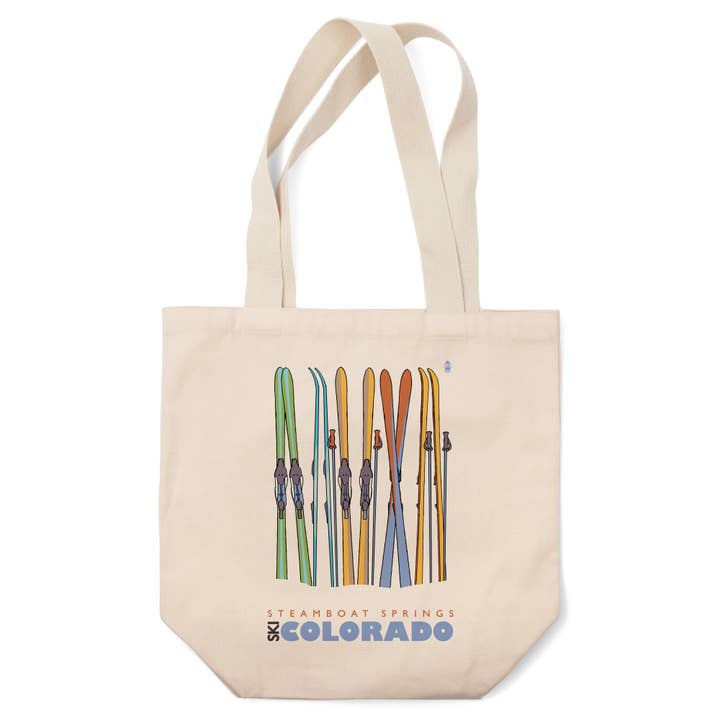 BOLSAS DE TELA ORGÁNICAS Steamboat Springs, Esquís en la Nieve para venta al por mayor de Lantern Press