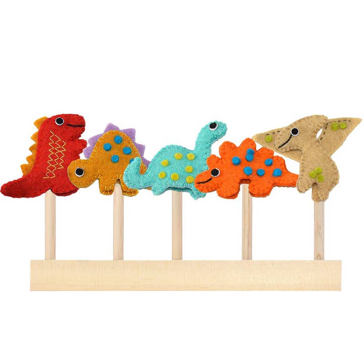 Felted Dino Pack Finger Puppet Set ( 5 in 1 Set) for wholesale by BNB Crafts Inc.