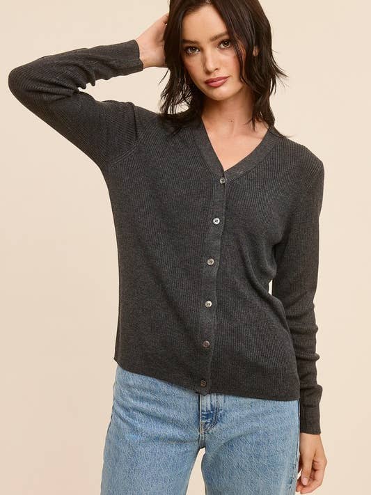 The Essential Ribbed Button Cardigan for wholesale by Charlotte Avery