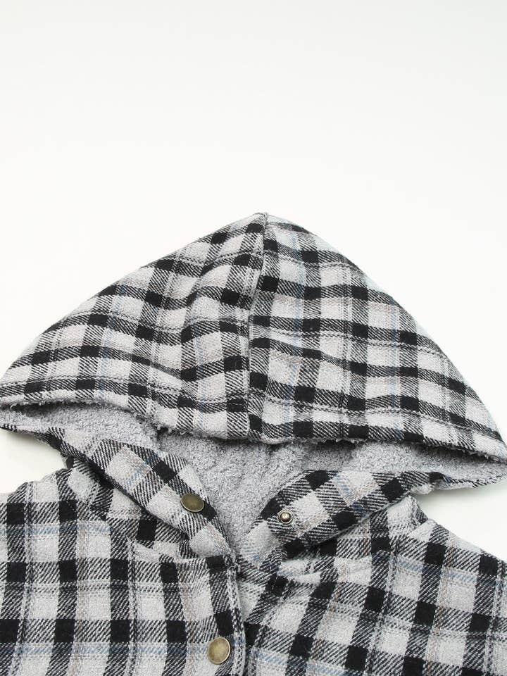 Black Evelyn Sherpa Lined Hooded Shacket for wholesale on Faire5