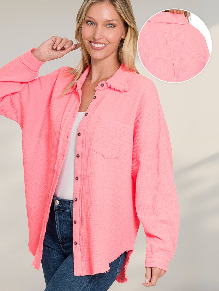 42POPS – Engroshandel Skjorte med buttondown – til kvinder – .OVERSTØRRELSE SKJORTE MED RÅ KANT OG BAGPATCH32