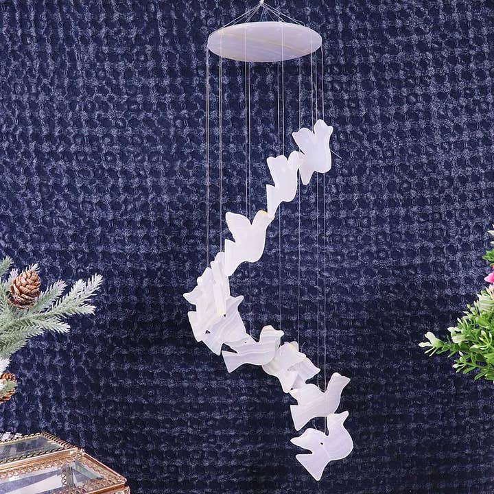 Natures Artifacts Inc - Wholesale Wind Chime - Wind Chime - White Onyx Doves|Gemstone Wind Chimes for Décor