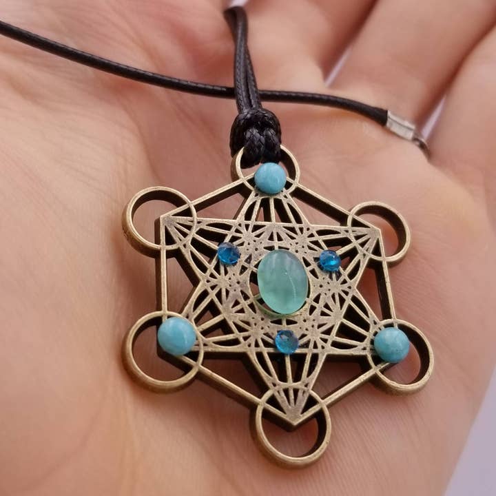Spirit Elevations - Wholesale Pendant/Charm Necklace - Metatron Pendant Charm Sacred Geometry Crystal Grid Necklace Talisman Amazonite Pendant Blue Apatite Pendant Aqua Chalcedony2