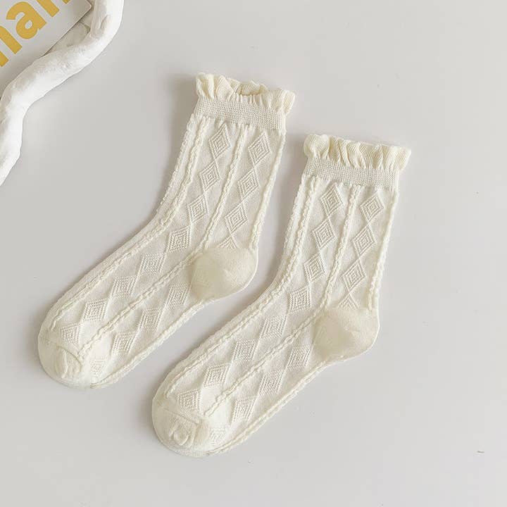 Funkyrel® Atzbranding Limited - Wholesale Socks - Women's - Rufia - White Rolled Edge Socks for Women