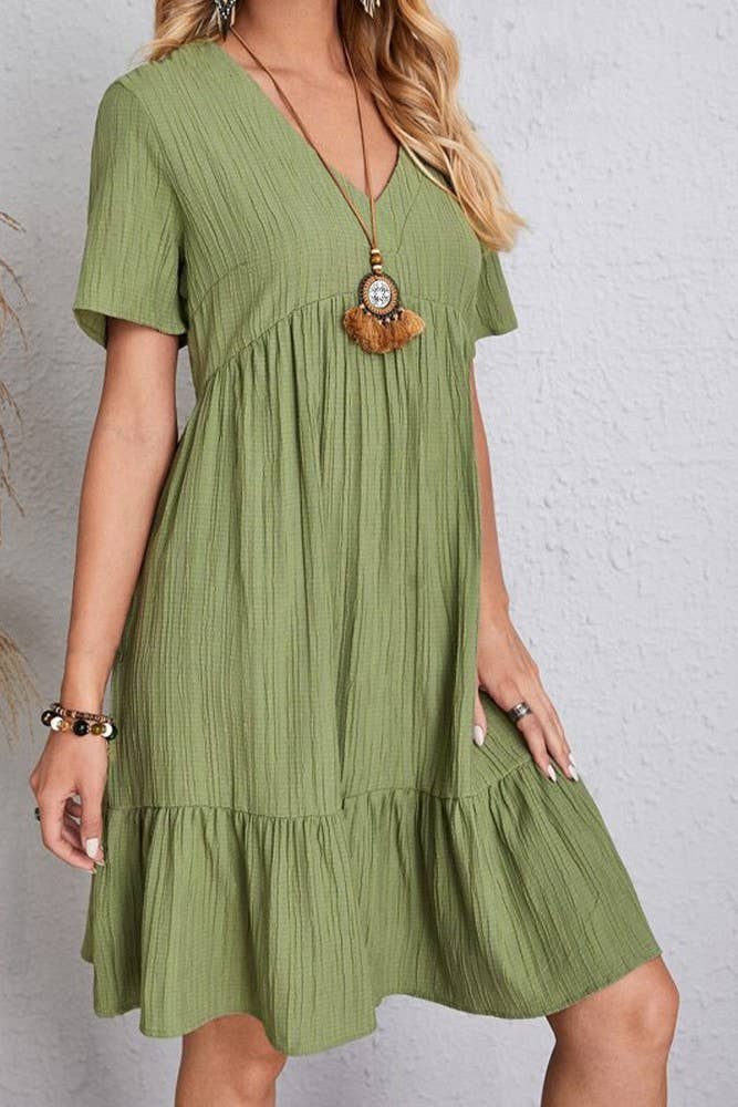UNISHE - Wholesale Dress - Women's - Spring Summer V Neck Short Sleeves Splicing Dress ZK12543