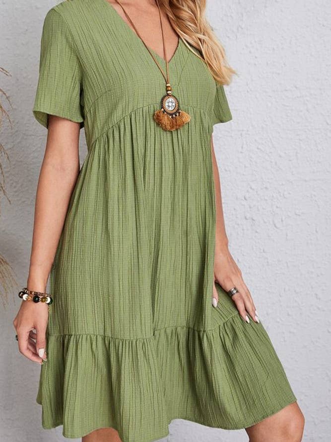 UNISHE - Wholesale Dress - Women's - Spring Summer V Neck Short Sleeves Splicing Dress ZK12543