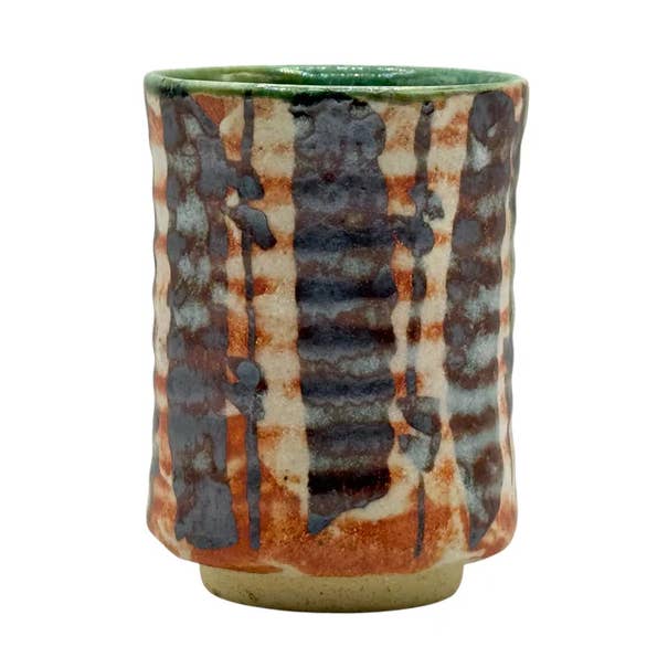 Jyuso Sabi Green Oribe-yaki Yunomi - Japanese Teacup for wholesale by Inoue Tea