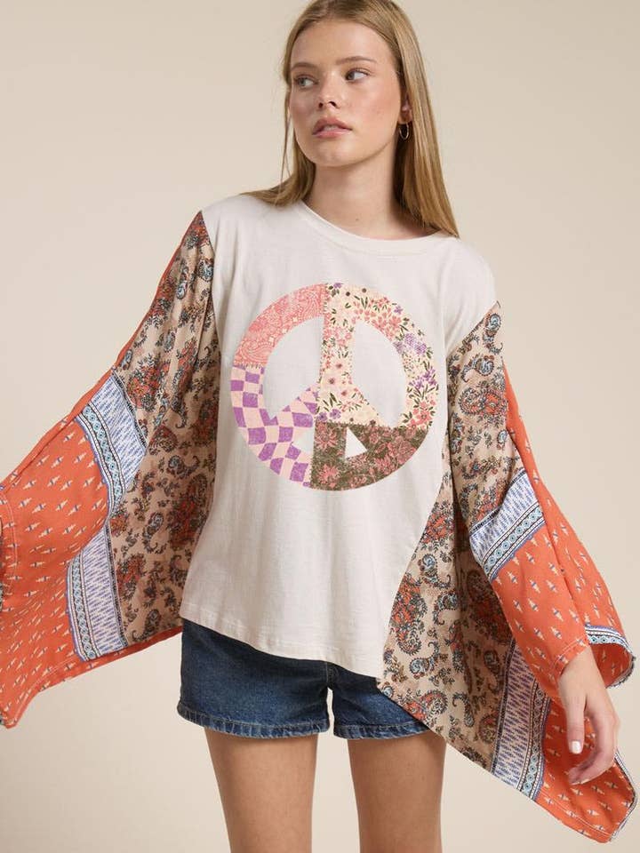 Boho Peace Floral Vintage Graphic Kantha Top for wholesale by Zutter