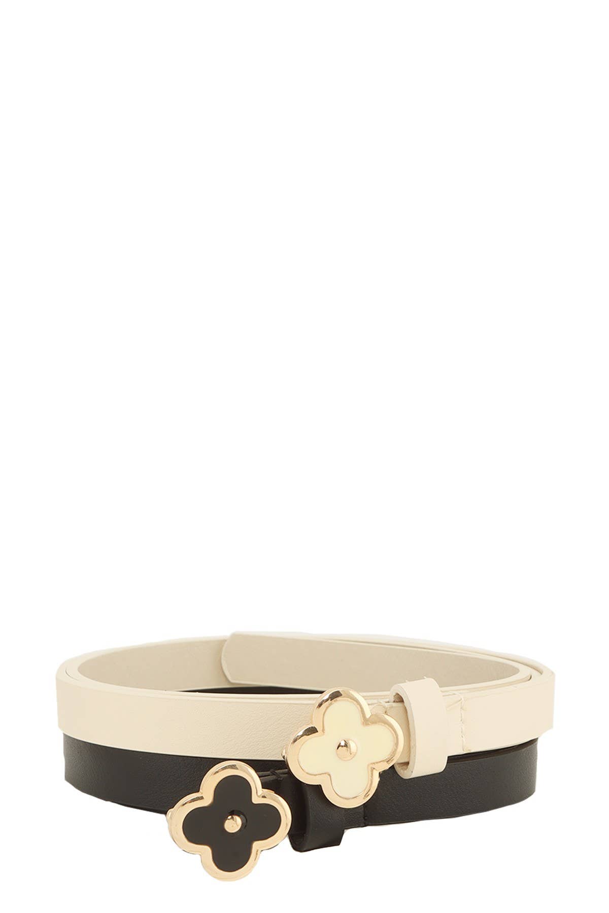 anbfashion - Vente Ceinture – femme - Ensemble de ceintures en cuir avec boucle fleur de trèfle chic simple duo slim1