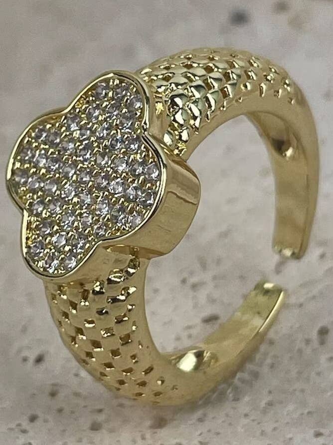 Vierblättriges Kleeblatt Zirkonia Kupferring R2747 für den Großhandel von Ole