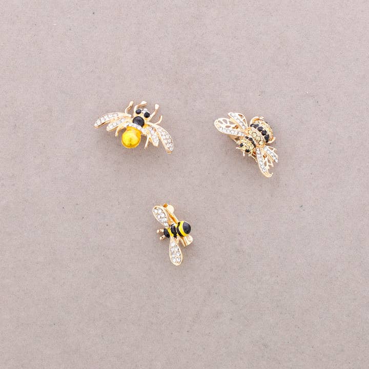 Assorted Color Triple Insect Metal Brooch Set with Crystals for wholesale on Faire6