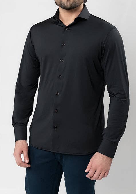 BRISK - Wholesale Shirt - Men's - Black Performance 4 Way Super Stretch Shirt - Wrinkle Free3