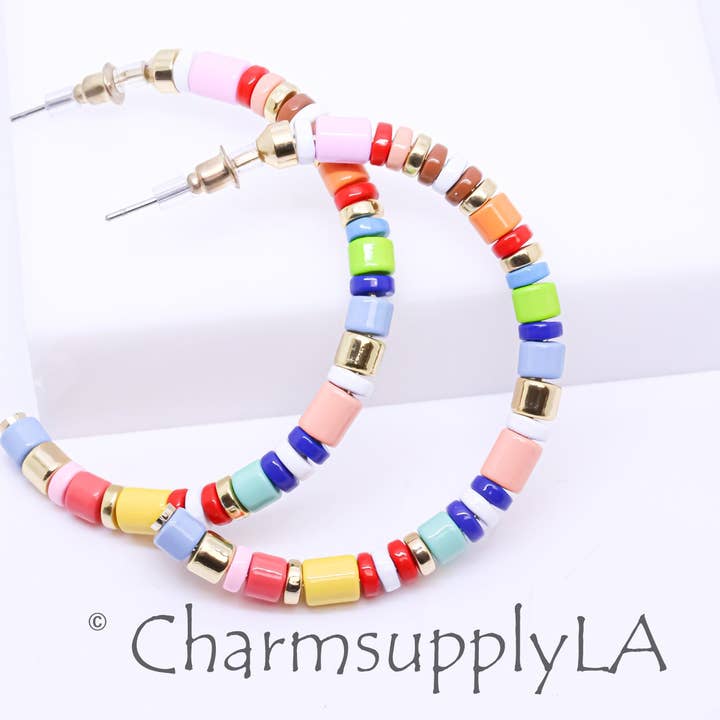 Limited Edition Colorful Enamel Beaded Hoop Earrings #2 for wholesale by Jewel Pledge