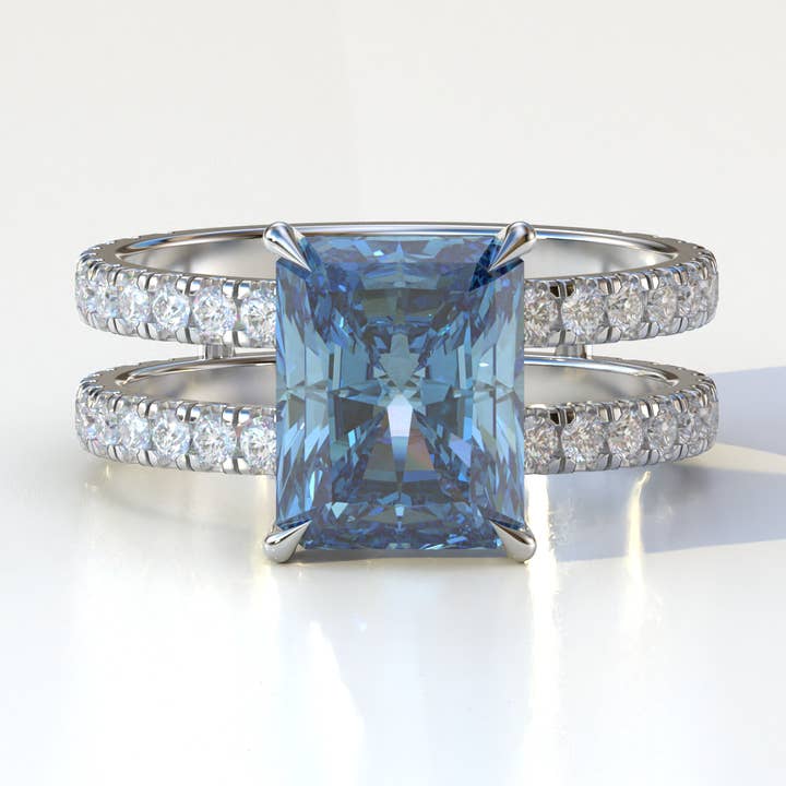 3 Carat Radiant Cut Double Band Hidden Halo Lab Diamond Engagement Ring - Billie for wholesale by Mohana Jewels - Luxury