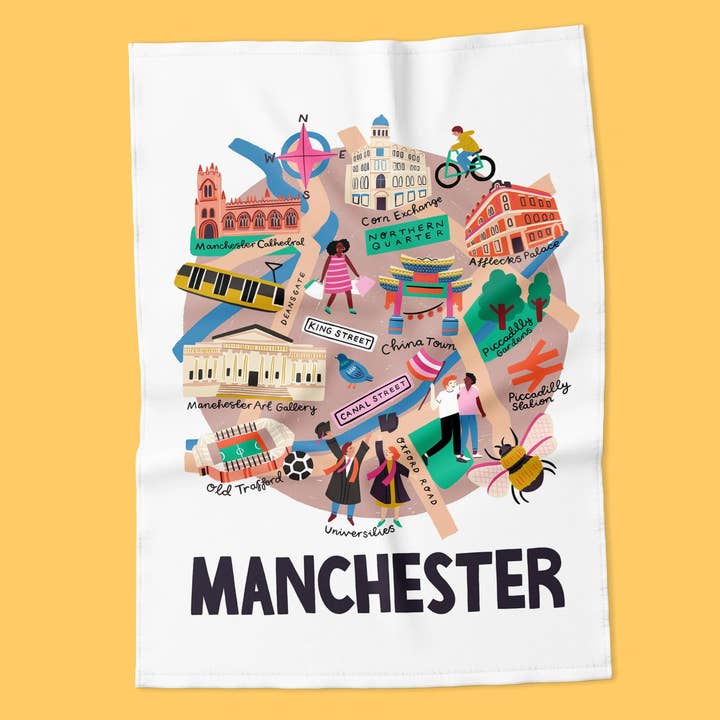 Manchester Map Tea Towel for wholesale by Lauren Radley