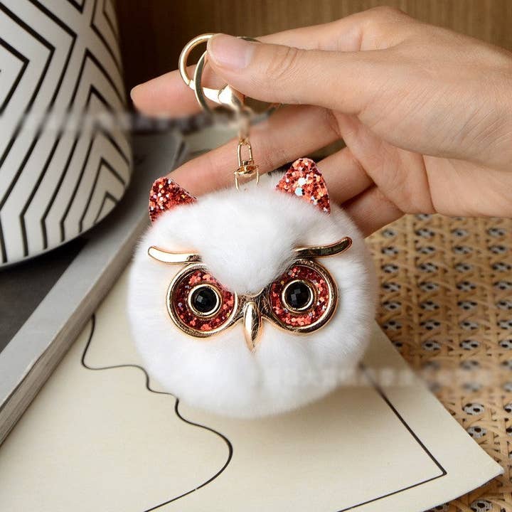 FurDecoration - Wholesale Keychain – Women's - Adorable Rex Rabbit Fur Owl Keychain