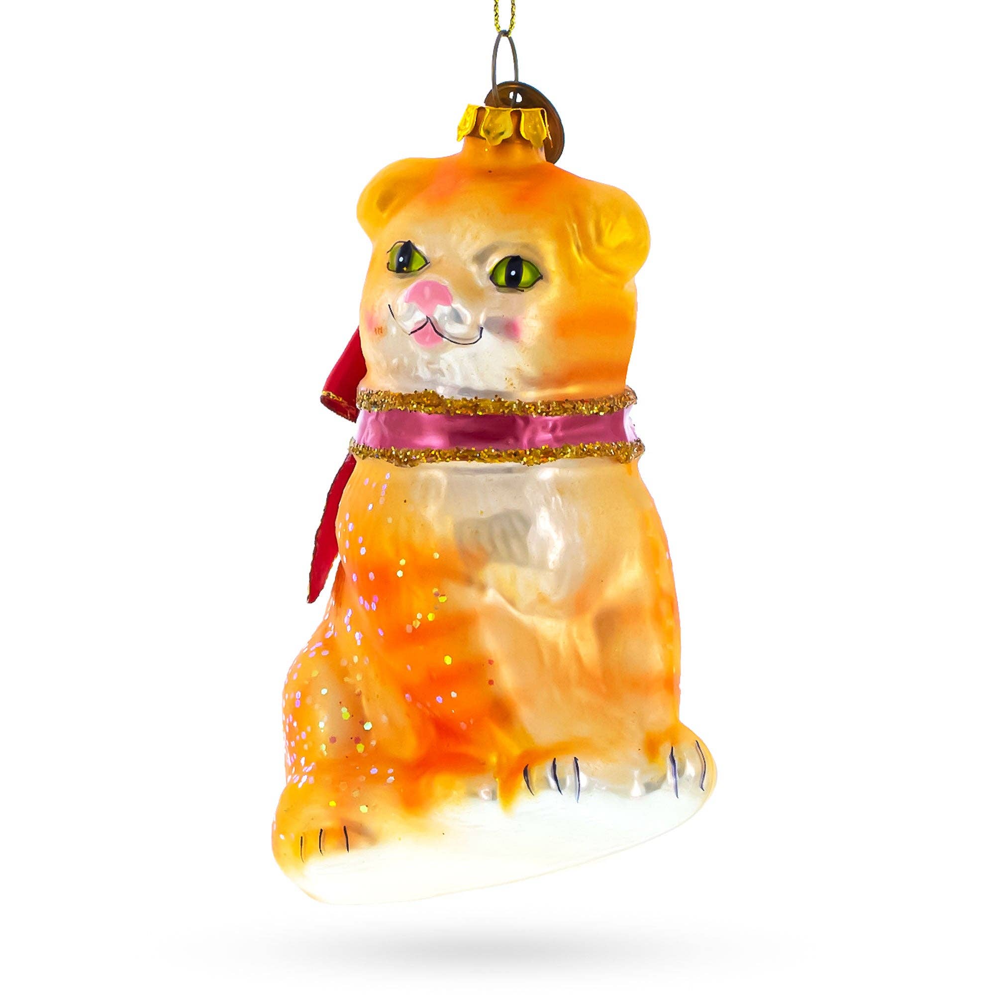 BestPysanky - Wholesale Ornament - Glittered Orange Cat Glass Ornament0