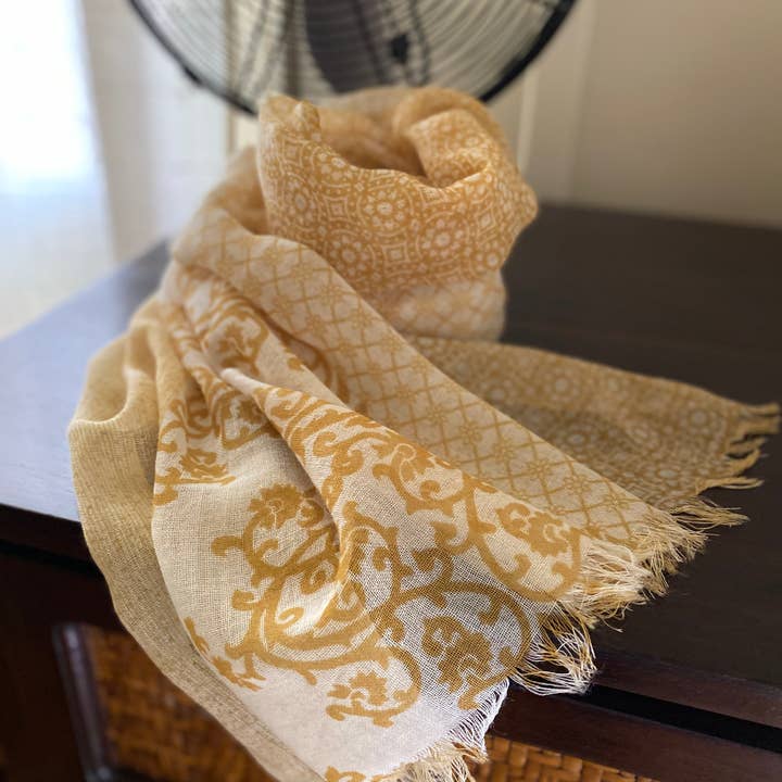 Indigo Handloom - Wholesale Scarf - Women's - Mixed Print Wool - Wheat