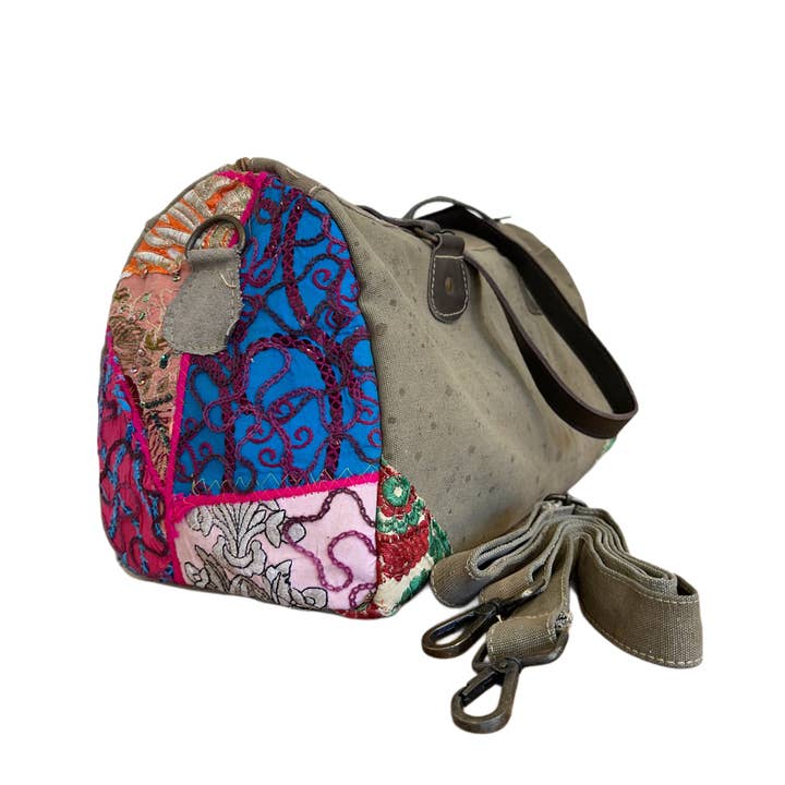 Vintage Addiction - Wholesale Weekender Bag - Women's - Military Tent Overnight/Crossbody Bag w/Vintage Textiles-061