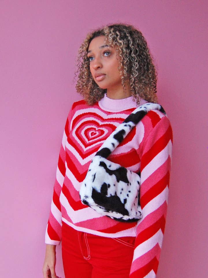 Mala a Tiracolo Estilo Y2K em Pêlo Sintético com Estampa de Vaca por atacado de A Shop of Things