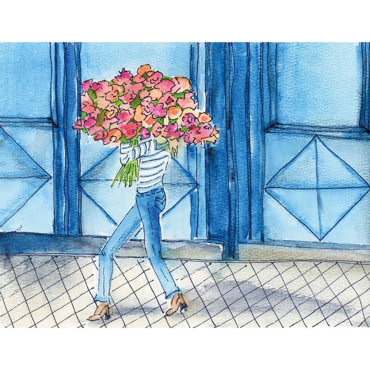 Greeting Card | Girl with Flowers for wholesale by Line & Wash