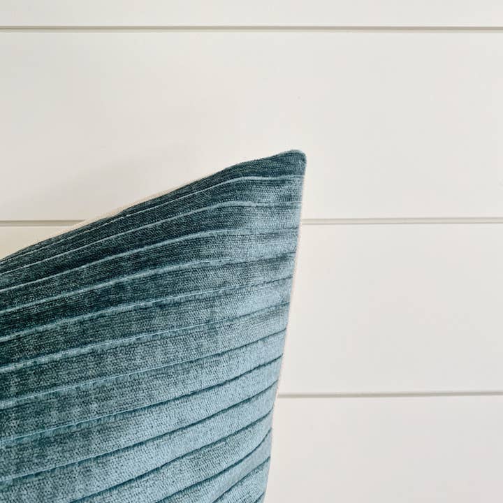 Linen & Ivory - Wholesale Throw Pillow Cover - SLOANE || Teal Velvet Striped Pillow Cover7
