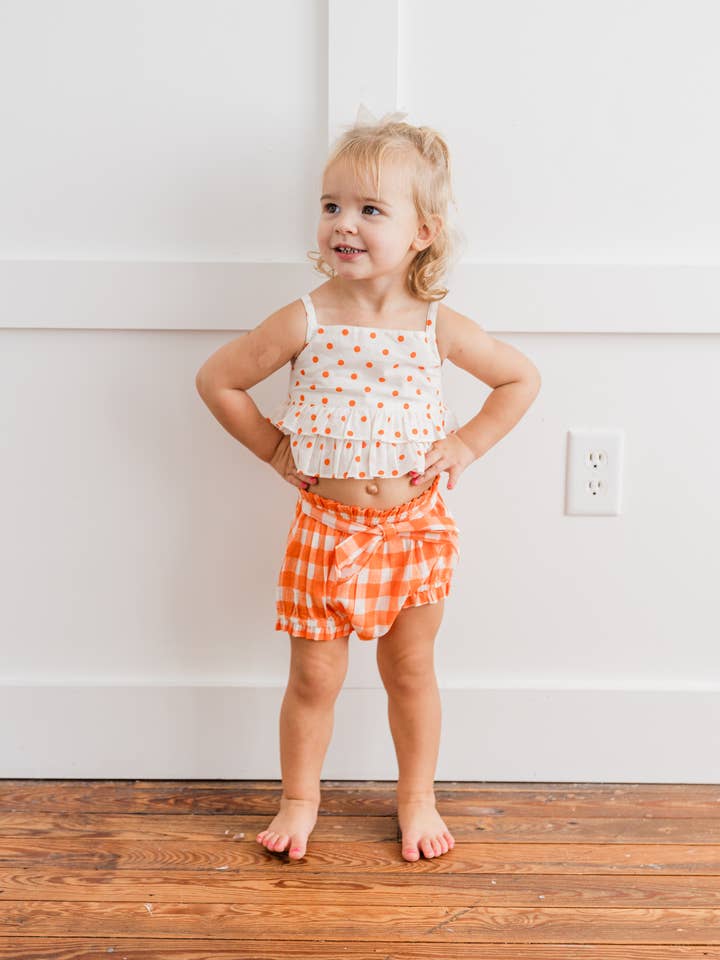 Yo Baby - Wholesale Top & Short Set - Baby - Orange Polka Dot Top & Orange Checkered Shorts Set : Infant : Baby