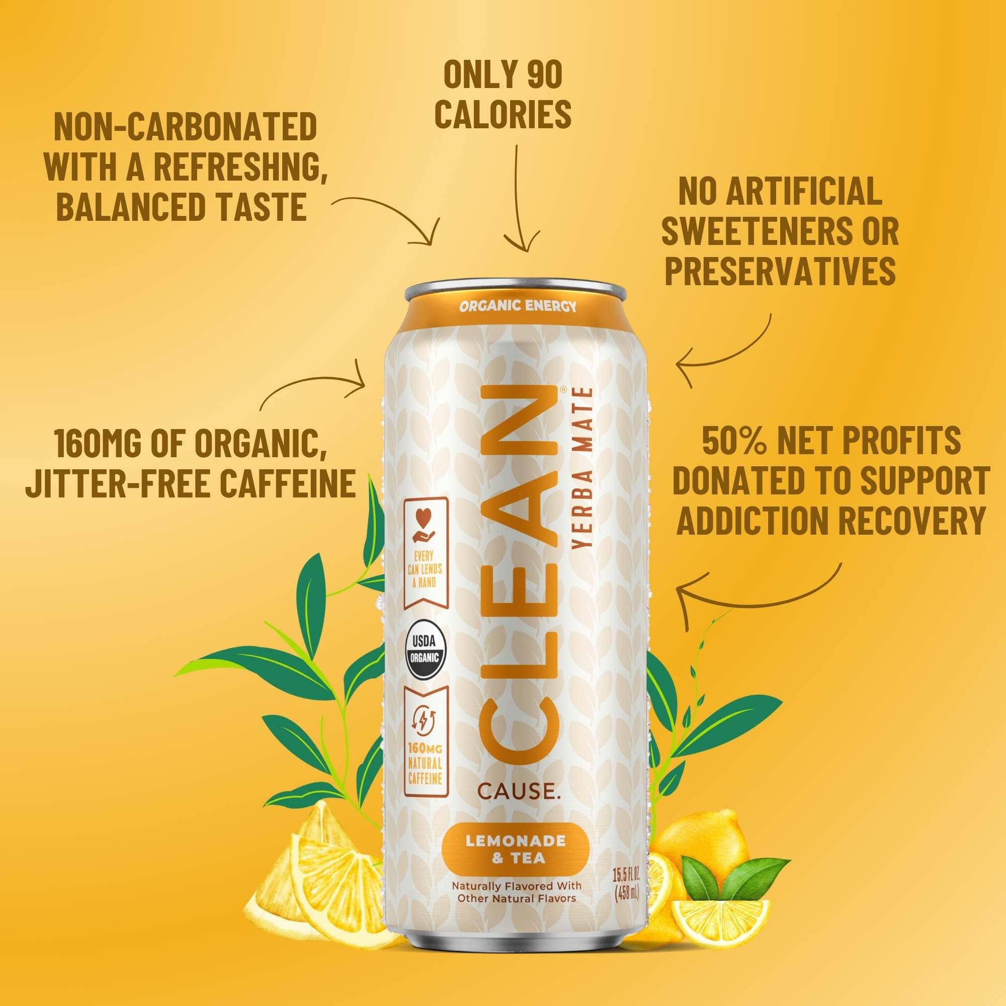 CLEAN Cause - Wholesale Iced Tea - Organic Lemonade & Tea Non-Carbonated Yerba Mate - 12-pack4