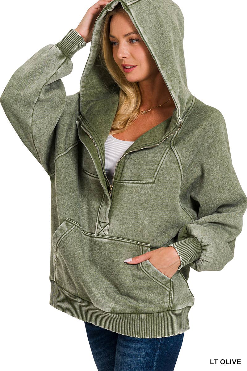 42POPS - Wholesale Hoodie - Women's - ..SI-25317 Washed Fleece Oversized 1/4 Zip Hoodie4