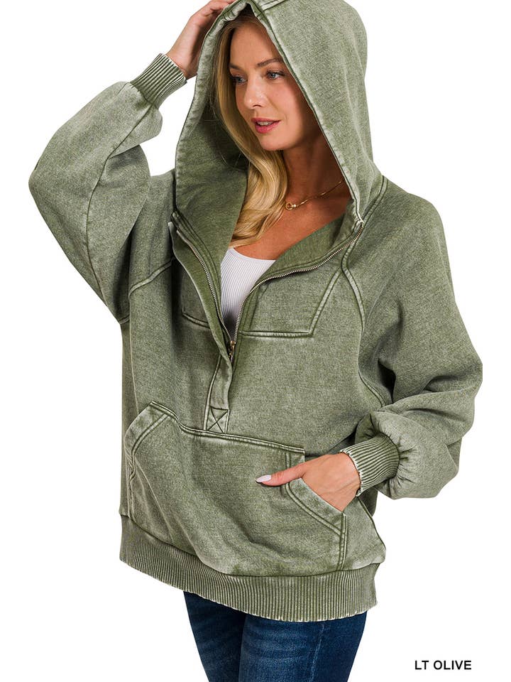 42POPS – wholesale Hoodie – Women's – ..SI-25317 Washed Fleece Oversized 1/4 Zip Hoodie5