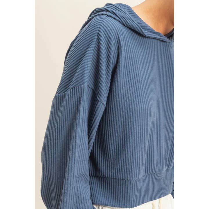 Double Zero - Wholesale Hoodie - Women's - Drop Shoulder Casual Cropped Ribbed Hoodie27