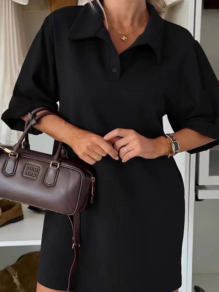 Tiana Chic Polo Tunika Klänning-Svart för wholesale av Catwalk Wholesale