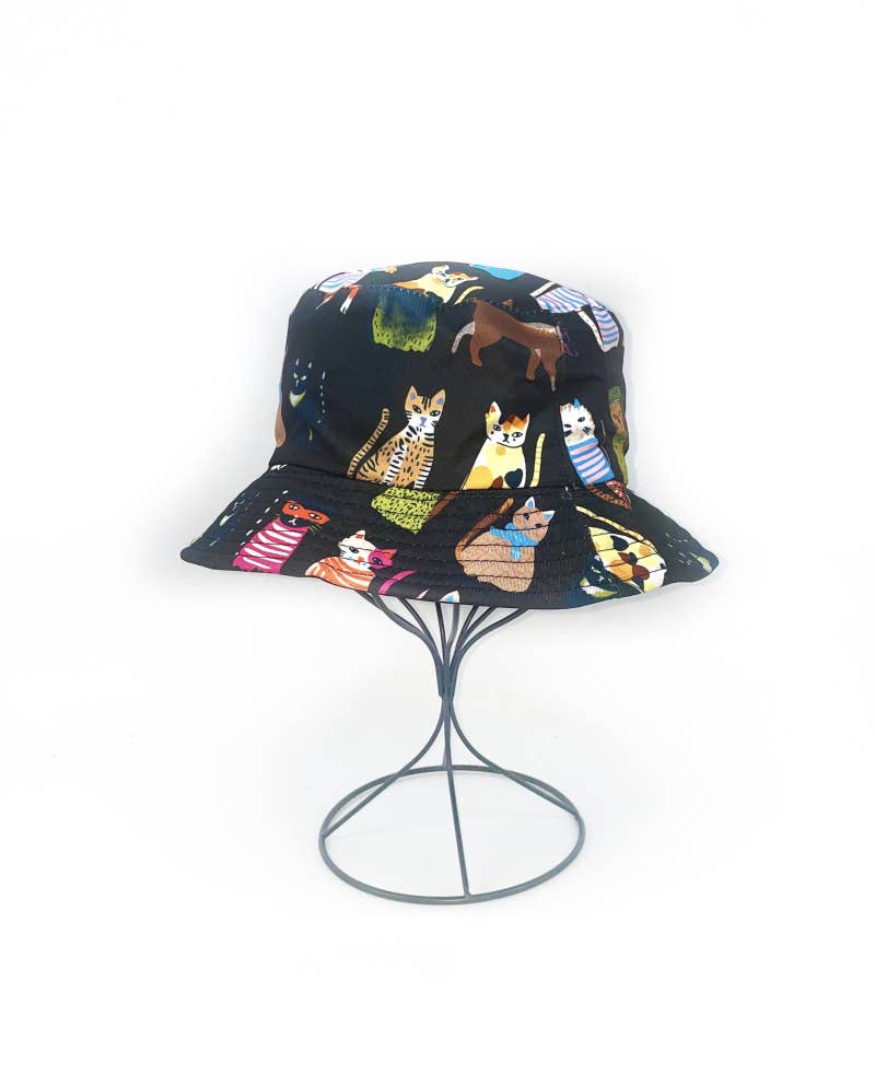 LINETA - Wholesale Bucket Hat - Women's - Reversible cat print bob1